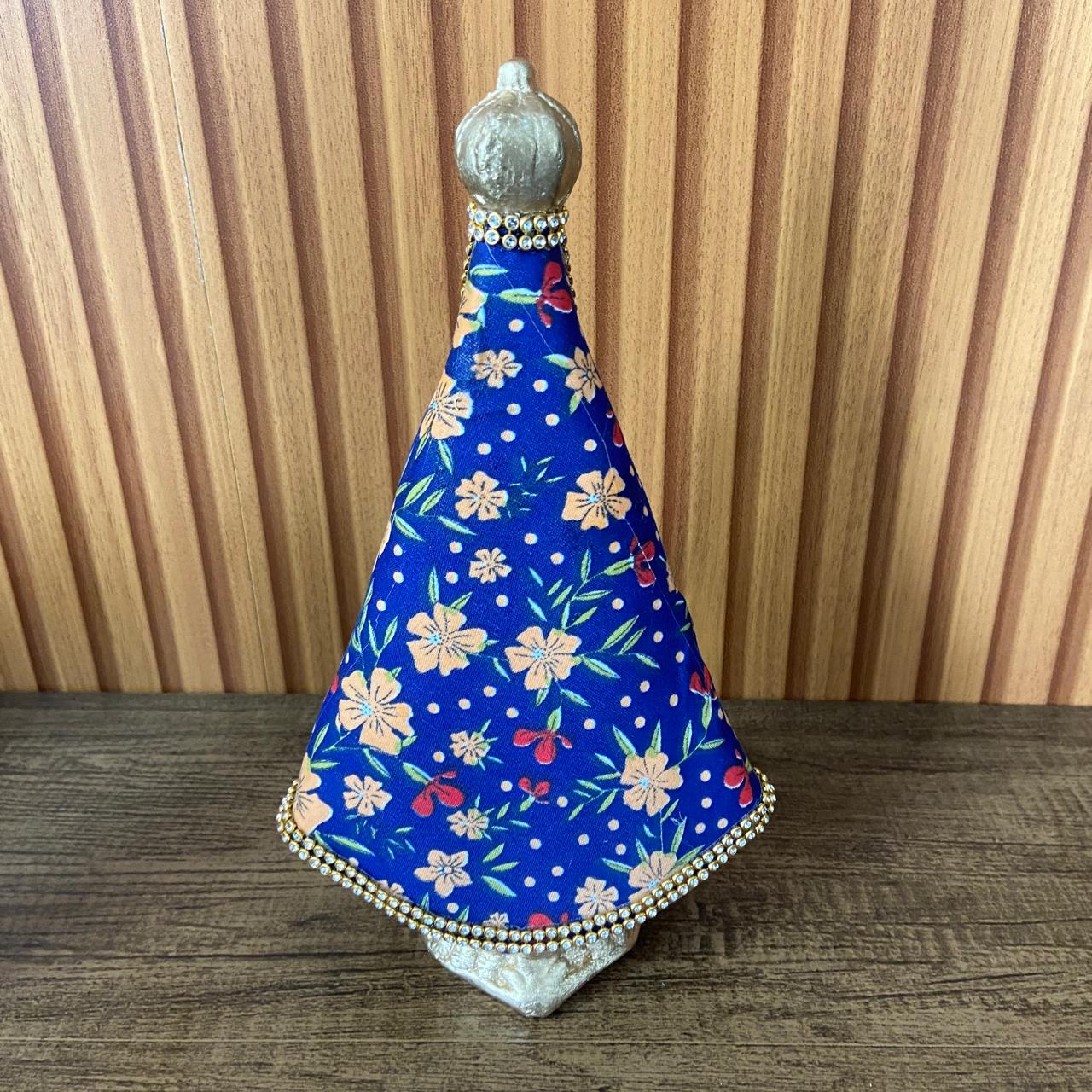 IMAGEM DE GESSO NOSSA SENHORA APARECIDA MANTO TECIDO AZUL ESCURO 23CM (1 UNIDADE)