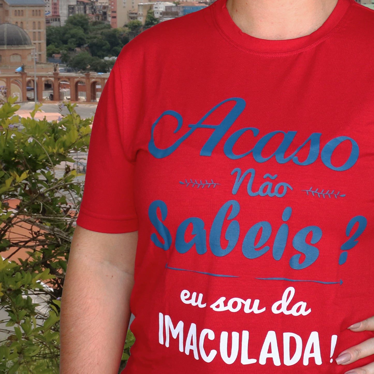 CAMISETA VERMELHA SOU DA IMACULADA TAMANHO P (1 UNIDADE)
