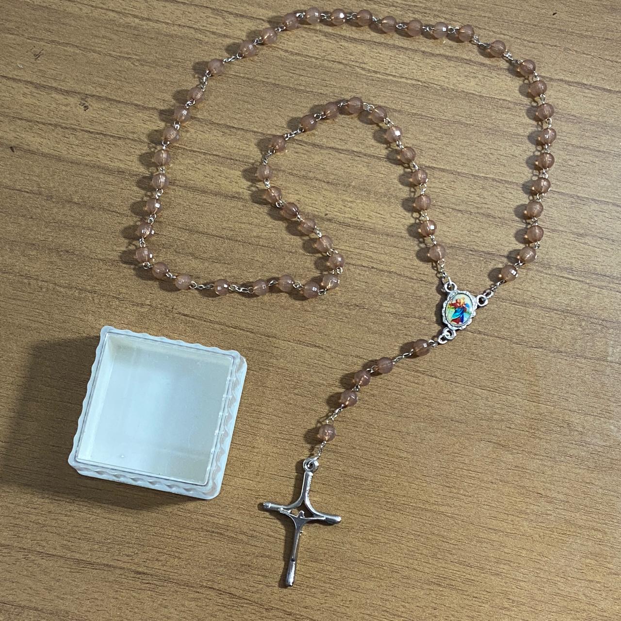 TERÇO CRISTAL SANTO ANTÔNIO E SÃO CRISTOVÃO 06CM (1 UNIDADE)