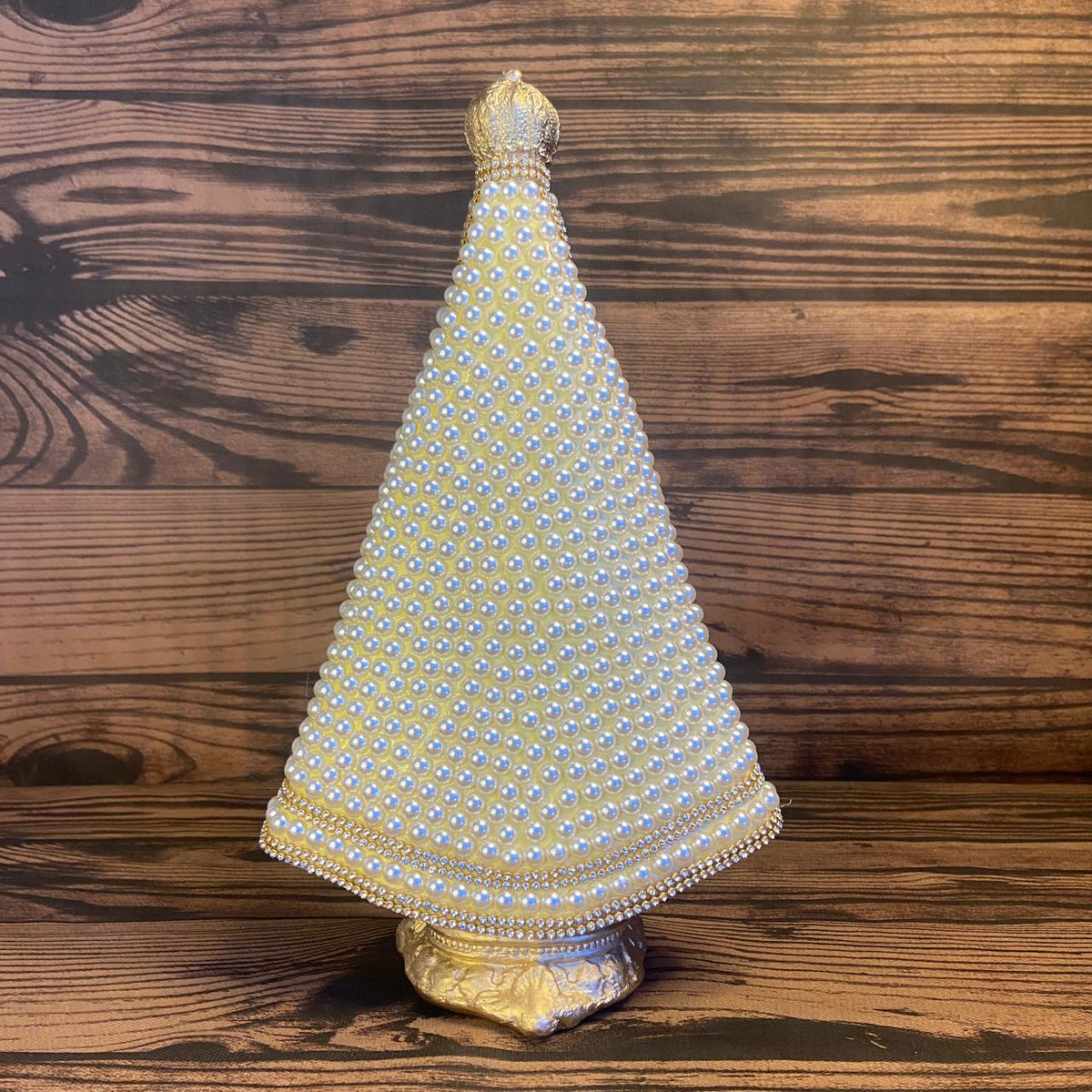 IMAGEM DE GESSO NOSSA SENHORA APARECIDA DOURADA COM PÉROLA 34CM (1 UNIDADE)