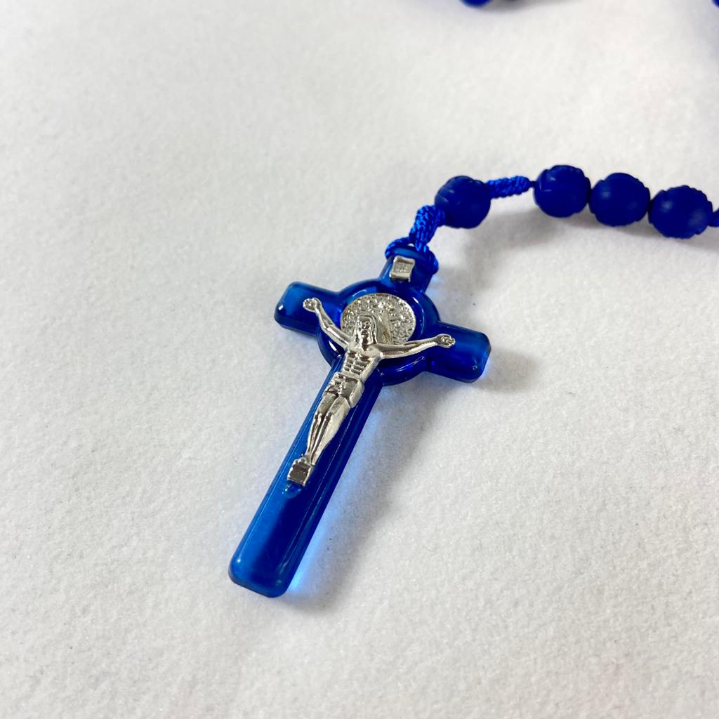 TERÇO CONTA DE ROSAS AZUL 8MM (6 UNIDADES)