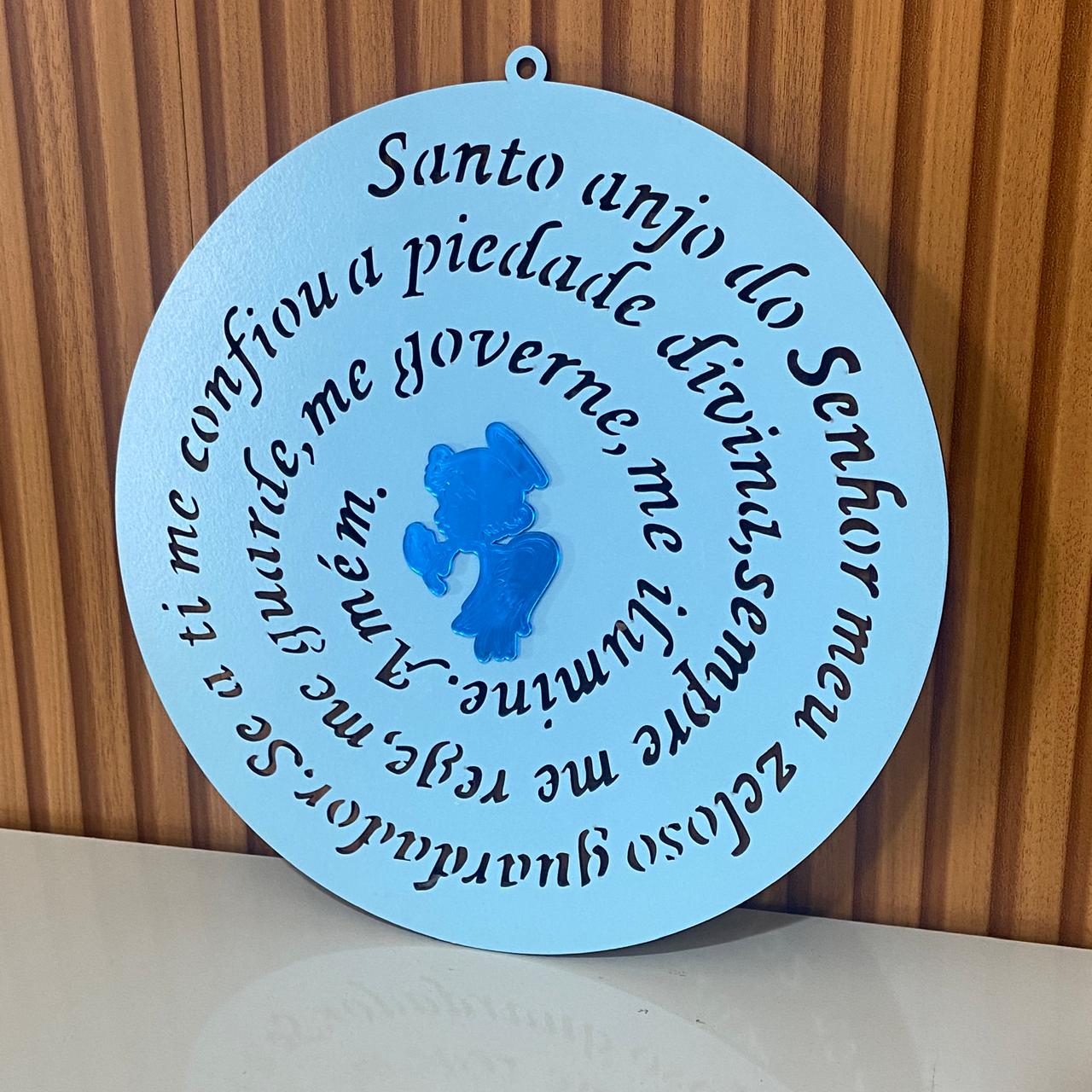 MANDALA MDF AZUL ORAÇÃO DO SANTO ANJO 30CM (1 UNIDADE)