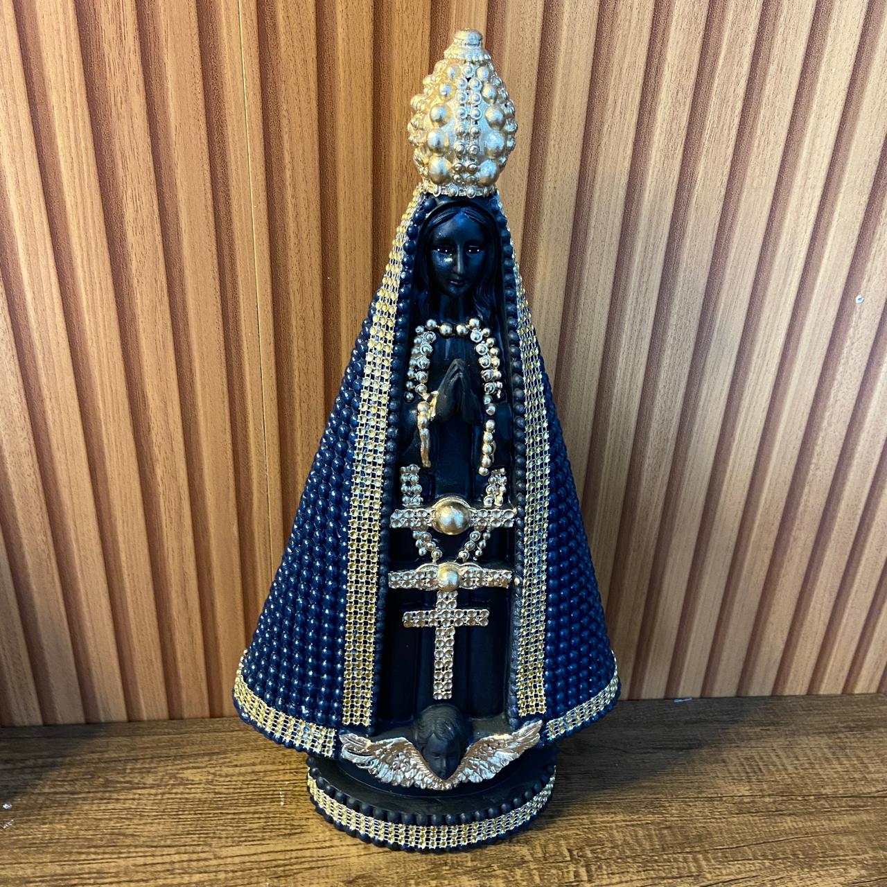 IMAGEM DE GESSO NOSSA SENHORA APARECIDA AZUL COM STRASS 39CM (1 UNIDADE)