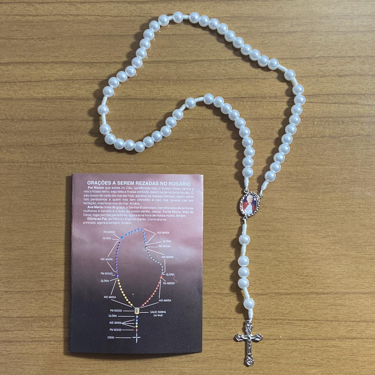 TERÇO PÉROLA PAPA JOÃO PAULO II 8MM (1 UNIDADE)