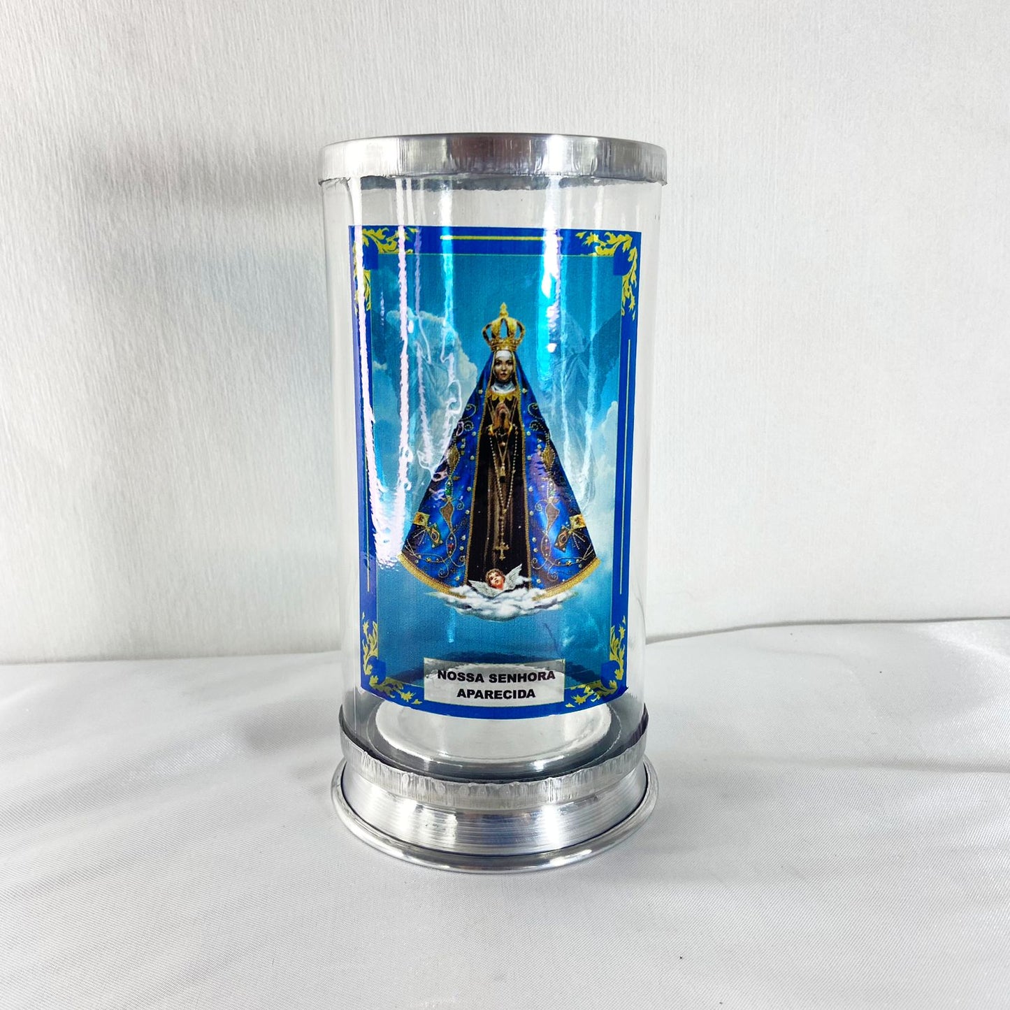 PORTA VELA DE VIDRO NOSSA SENHORA APARECIDA 17CM (1 UNIDADE)