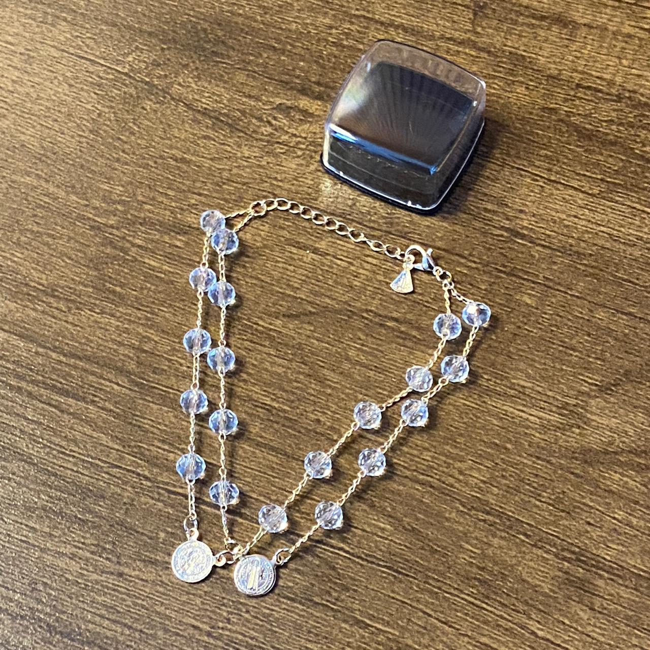 PULSEIRA ESCAPULÁRIO CRISTAL TRANSPARENTE MEDALHA SÃO BENTO (3 UNIDADES)