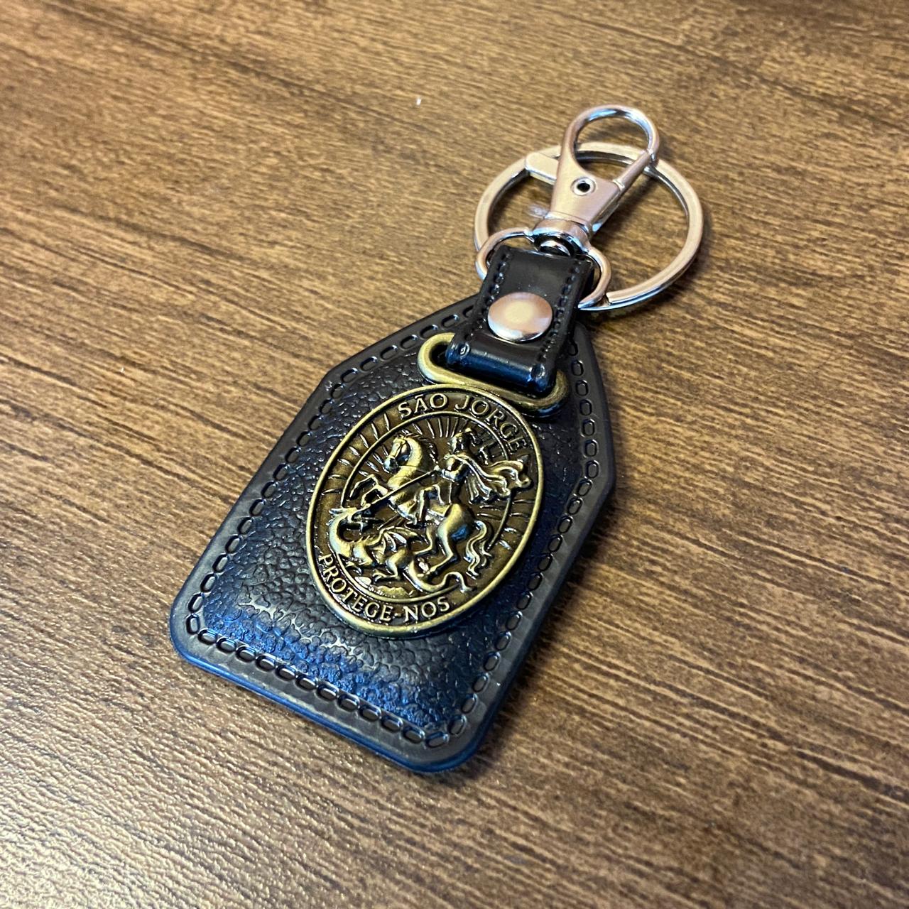 CHAVEIRO COURO COM MOSQUETE SÃO JORGE OURO VELHO ( 6 UNIDADES)