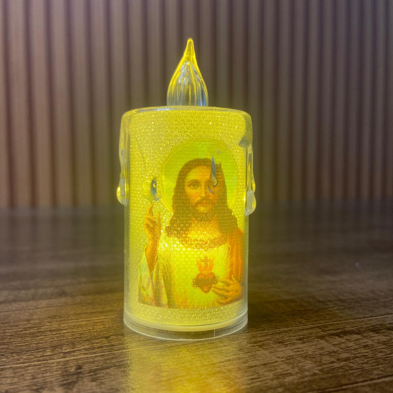 VELA ELETRÔNICA TRANSPARENTE SAGRADO CORAÇÃO DE JESUS 08CM MOD2 ( 3 UNIDADES)