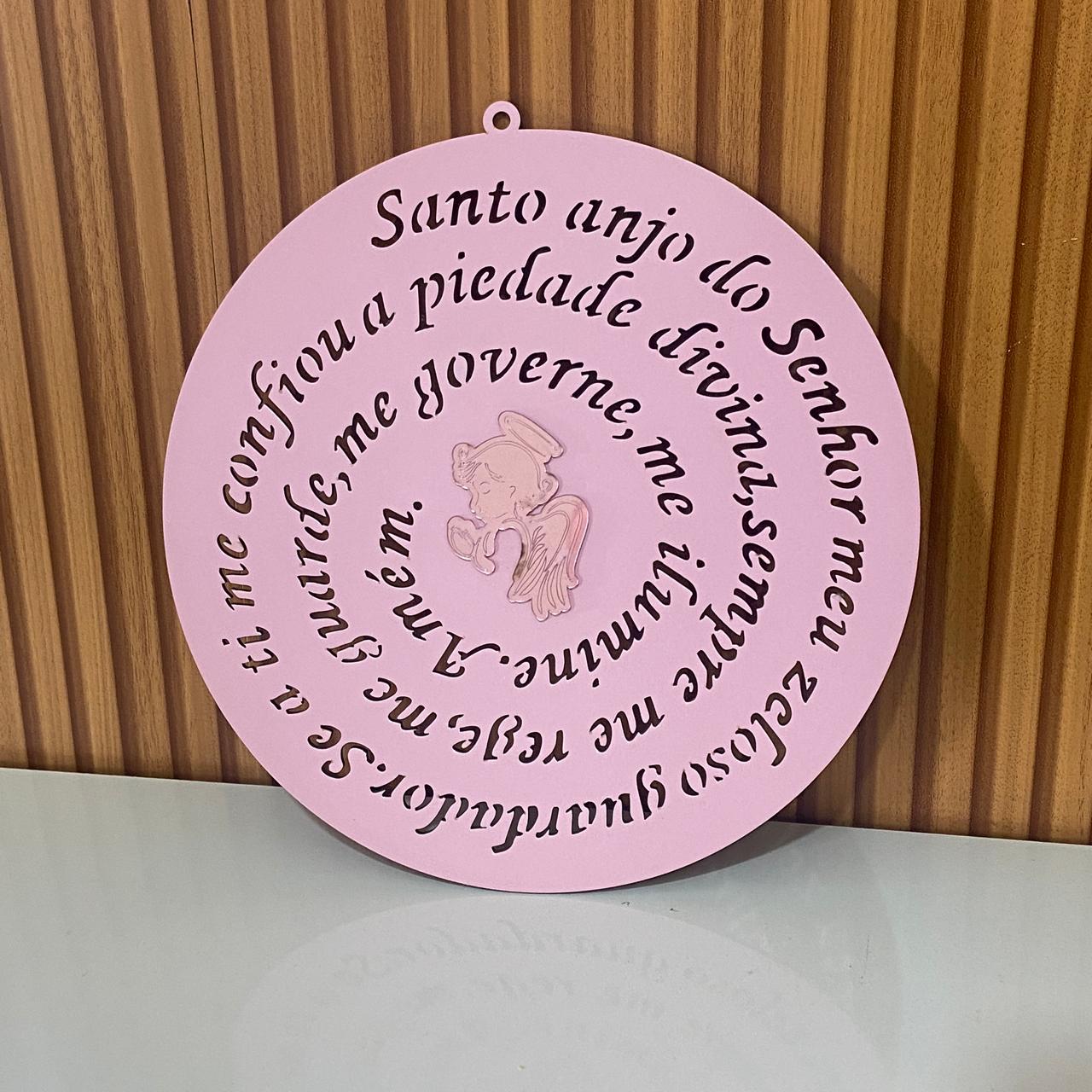 MANDALA MDF ROSA ORAÇÃO DO SANTO ANJO 30CM (1 UNIDADE)