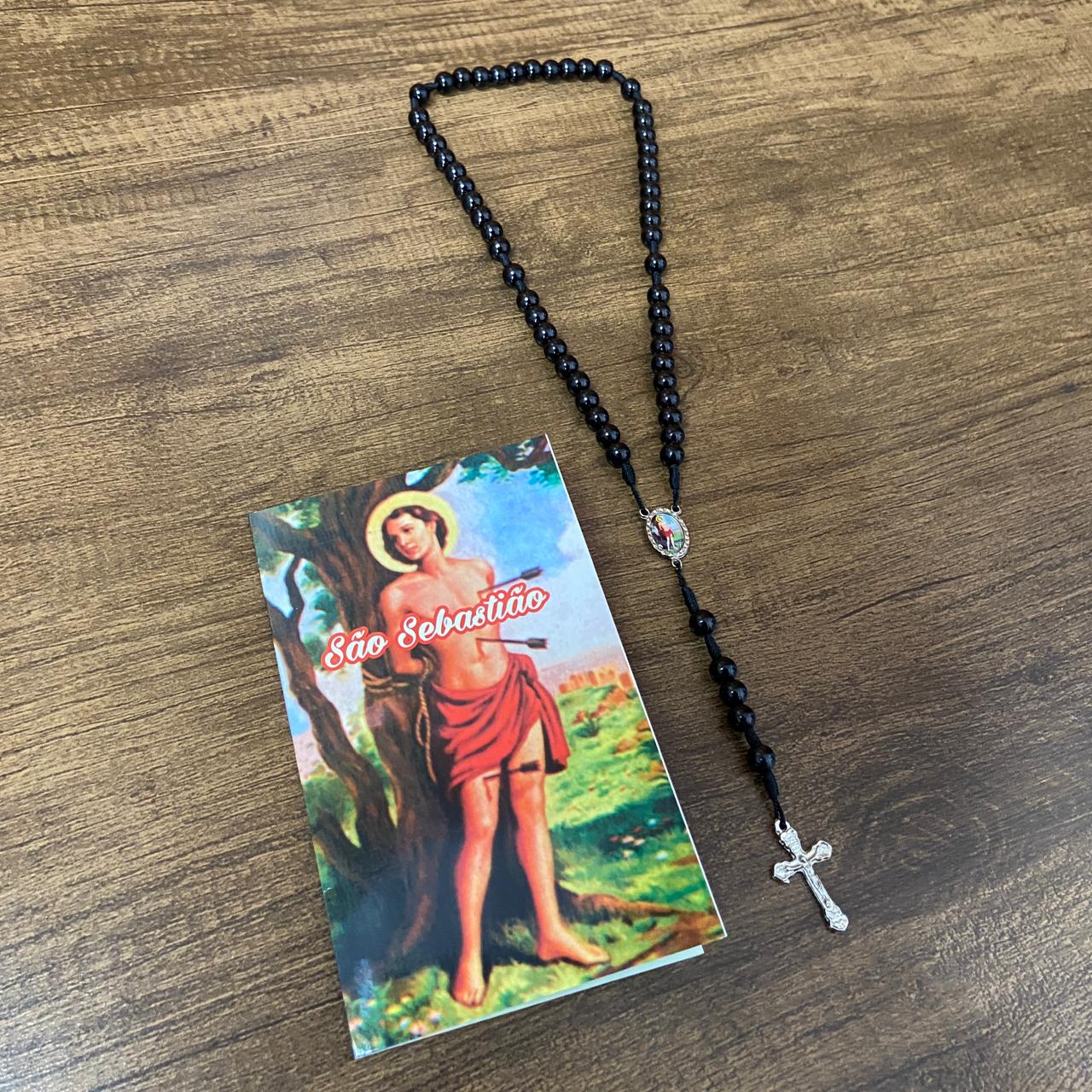 TERÇO PÉROLA PRETA SÃO SEBASTIÃO 8MM (1 UNIDADE)