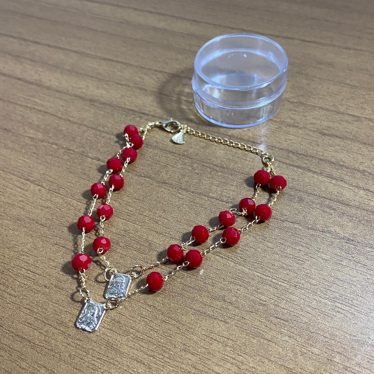 PULSEIRA ESCAPULARIO CRISTAL VERMELHO (3 UNIDADES)