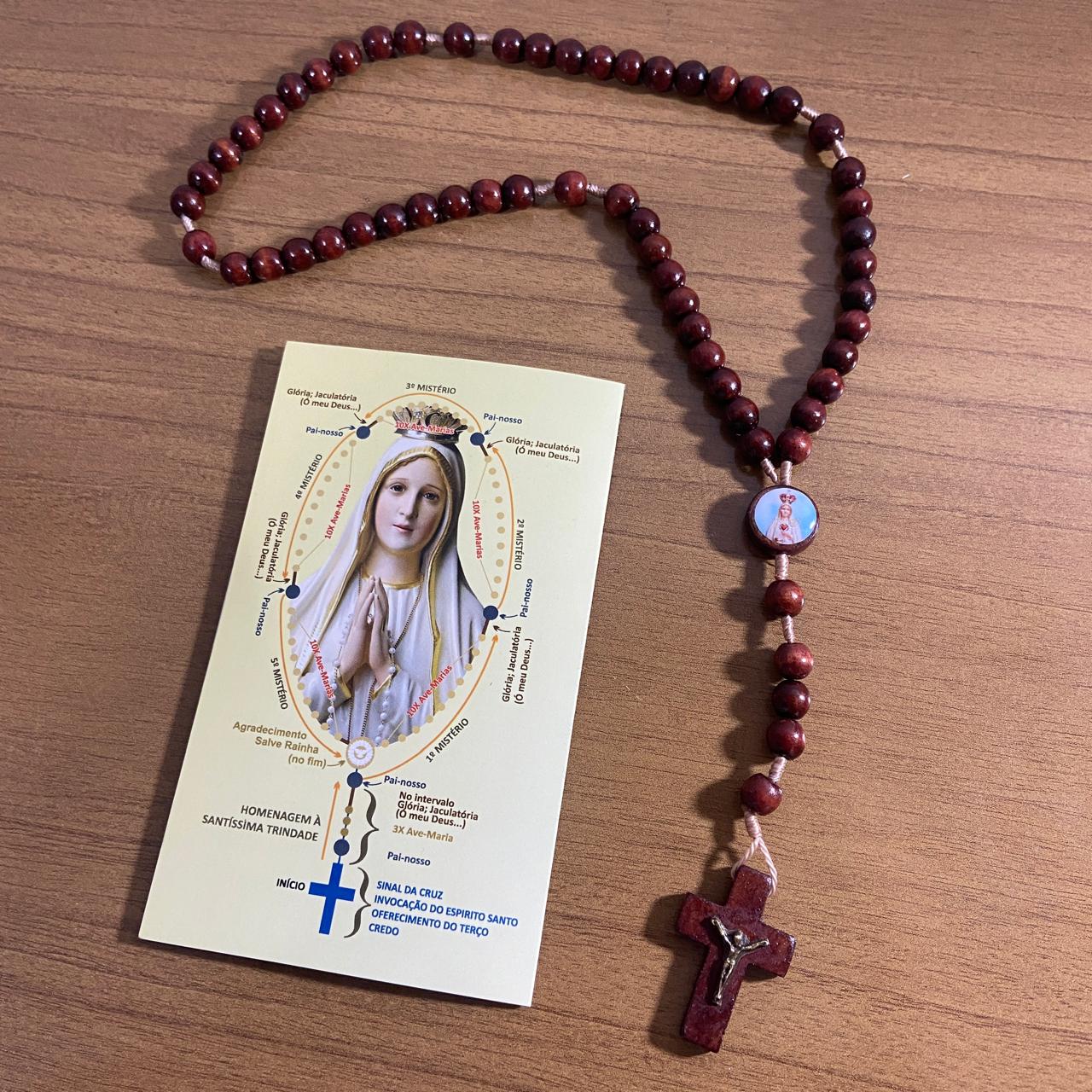 TERÇO DE MADEIRA NOSSA SENHORA DE FÁTIMA MOD2 8MM (3 UNIDADES)