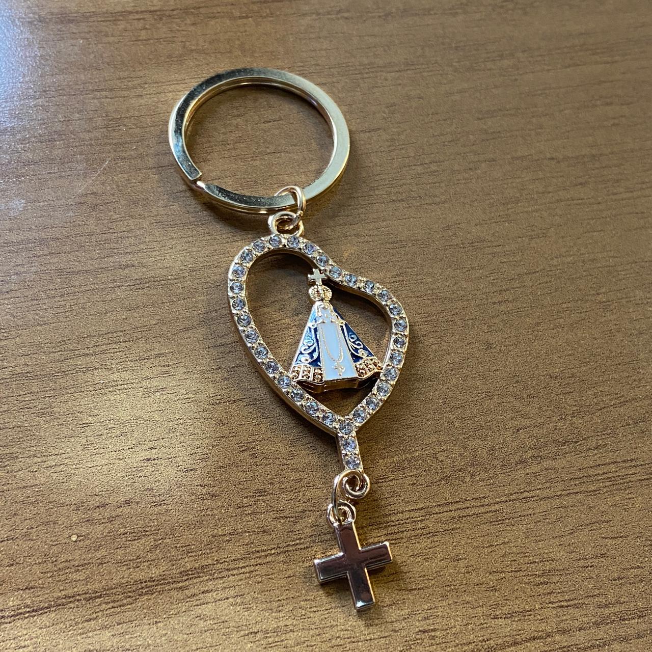 CHAVEIRO LUXO NOSSA SENHORA APARECIDA TERÇO COM STRASS (6 UNIDADES)
