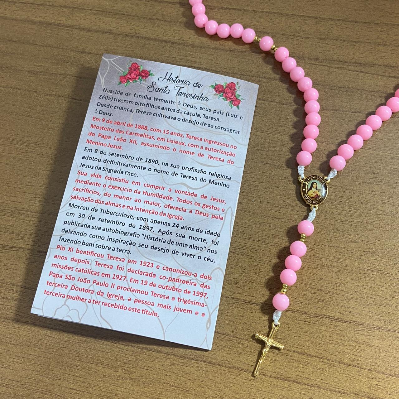 TERÇO PÉROLA ROSA SANTA TERESINHA 8MM (1 UNIDADE)