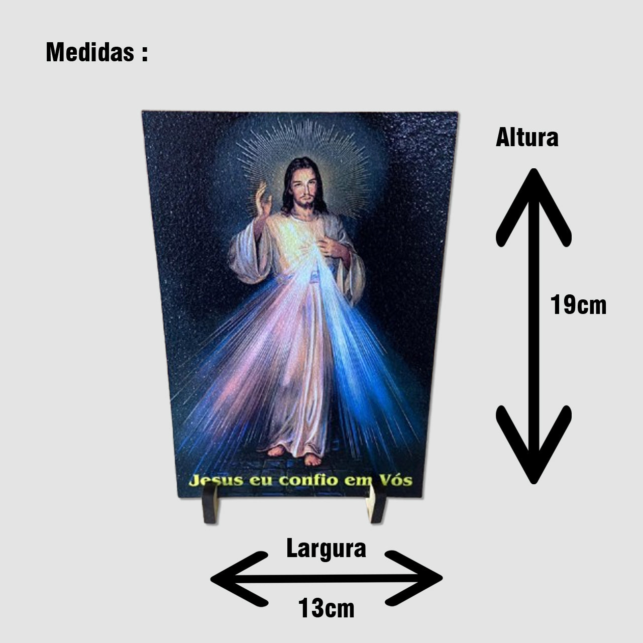 PLAQUINHA DE MESA MDF RESINADO JESUS MISERICORDIOSO 19CM x 13CM (1 UNIDADE)