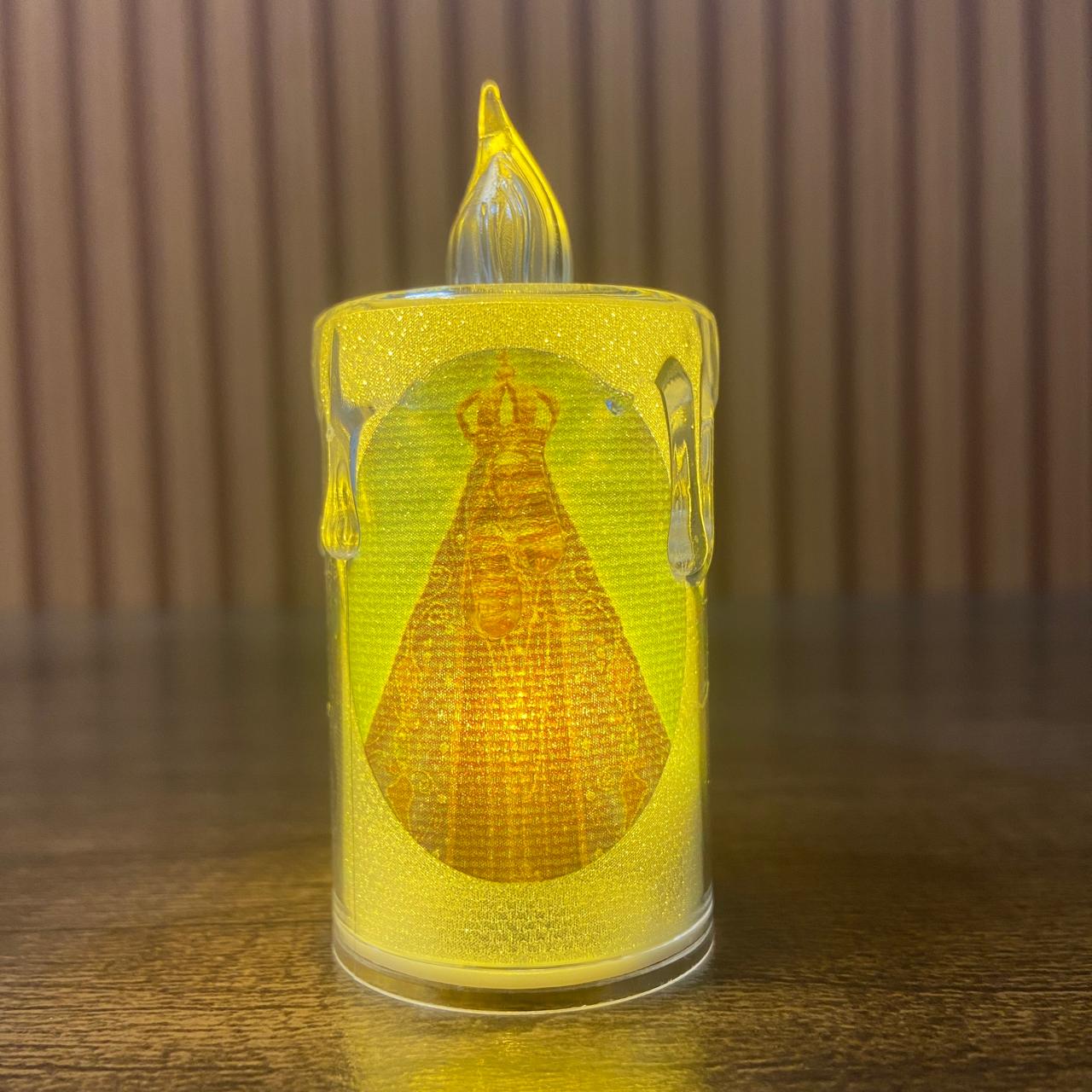 VELA ELETRÔNICA TRANSPARENTE NOSSA SENHORA APARECIDA 08CM ( 3 UNIDADES)