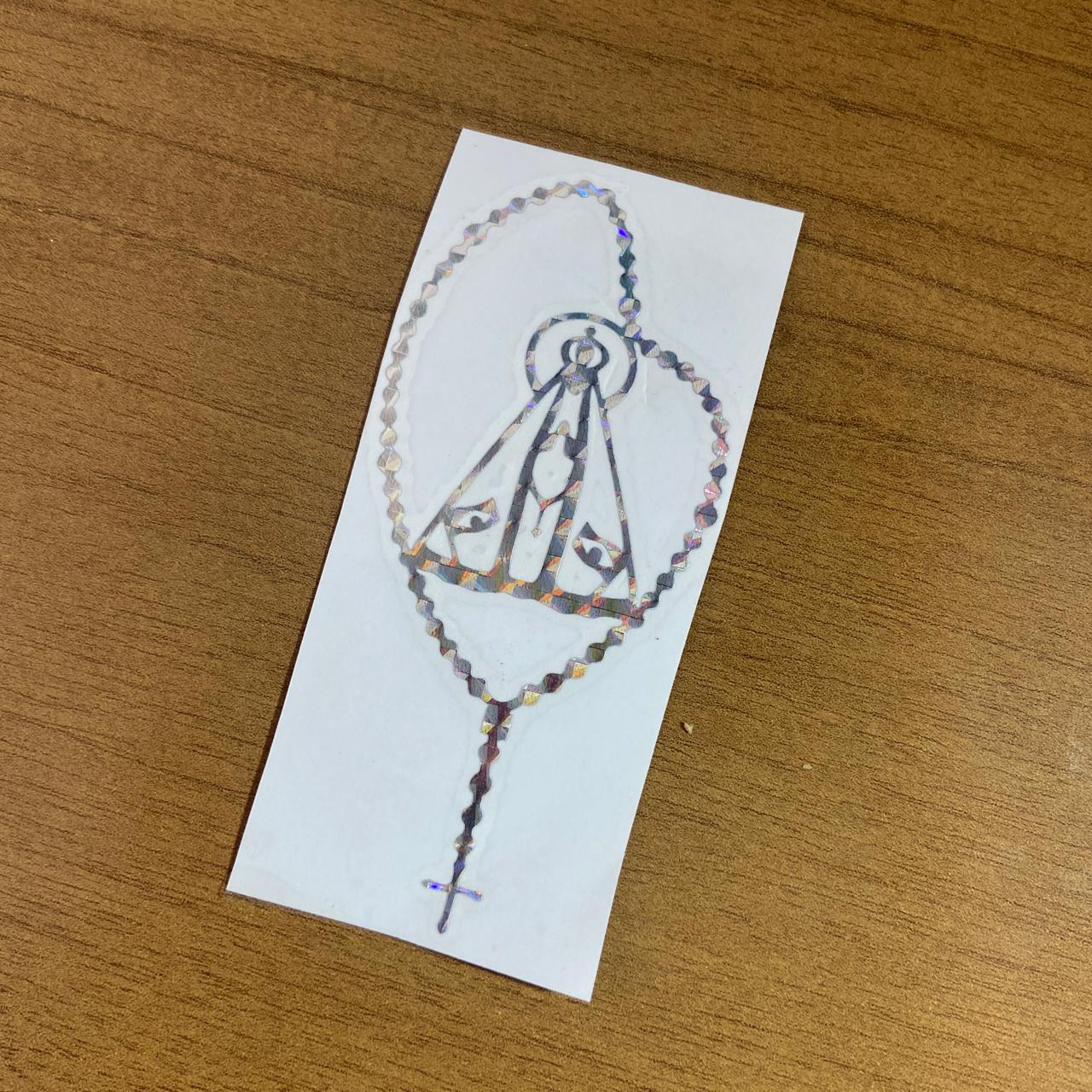 ADESIVO DUPLA FACE TERÇO NOSSA SENHORA APARECIDA PRATA 10X05 (6 UNIDADES)