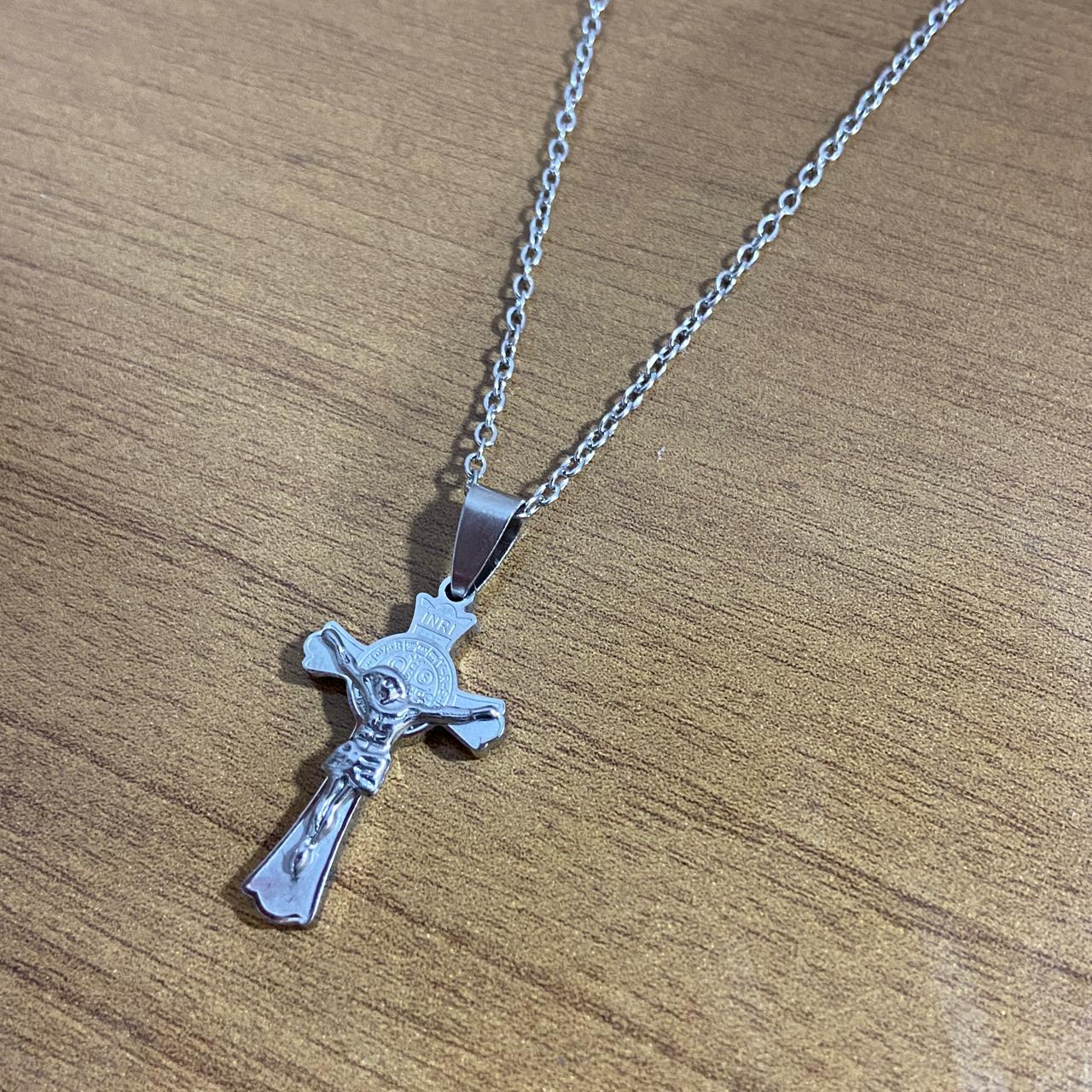 CORRENTE AÇO INOX CRUCIFIXO MEDALHA SÃO BENTO MOD2 (1 UNIDADES)