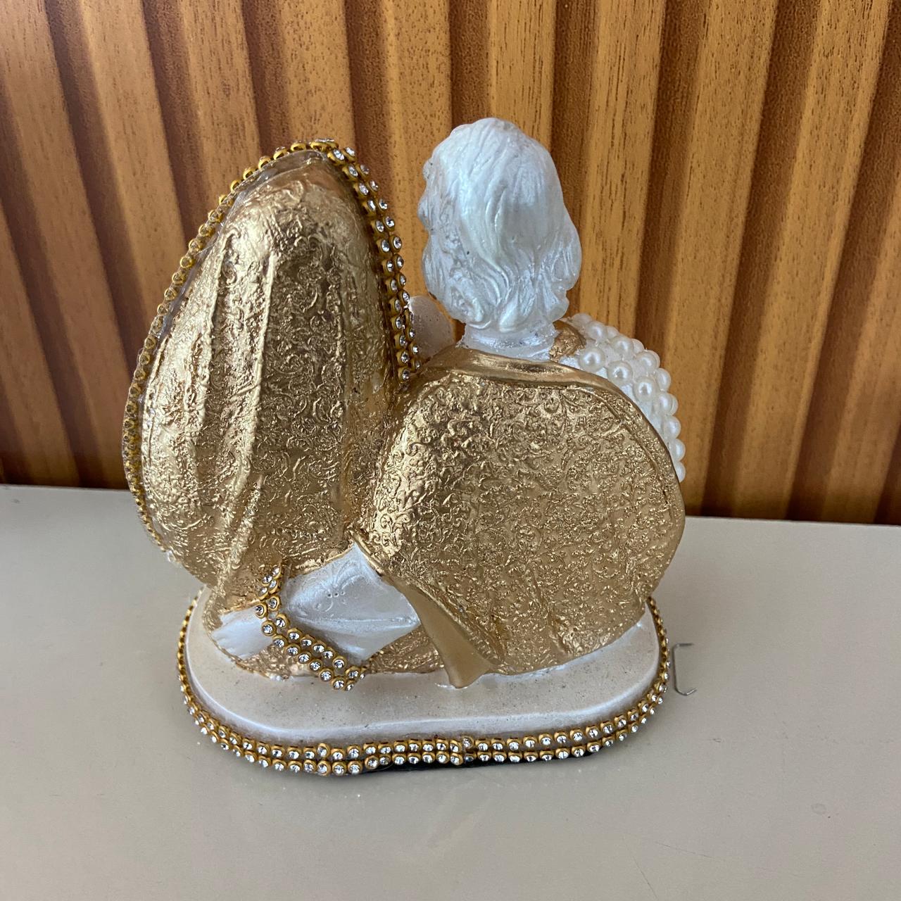 BUSTO DE GESSO SAGRADA FAMÍLIA BRANCO E DOURADO COM PÉROLA E STRASS 13CM MOD2 (1 UNIDADE)