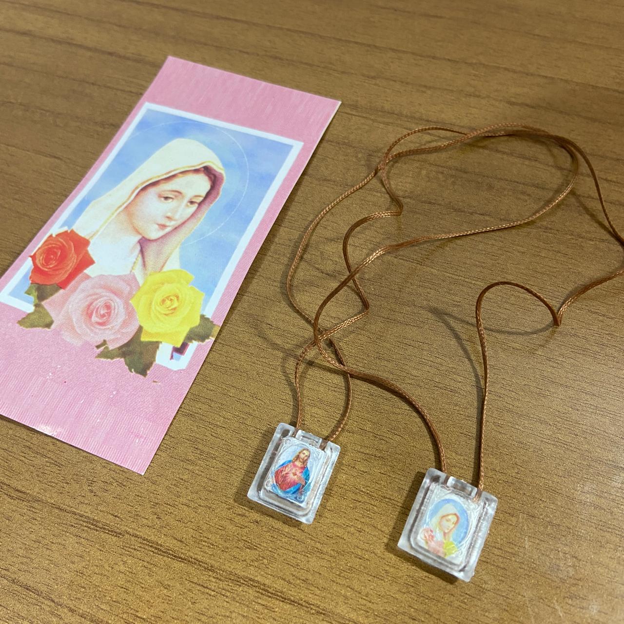 ESCAPULÁRIO CORDINHA SAGRADO CORAÇÃO DE JESUS E ROSA MÍSTICA (12 UNIDADES)