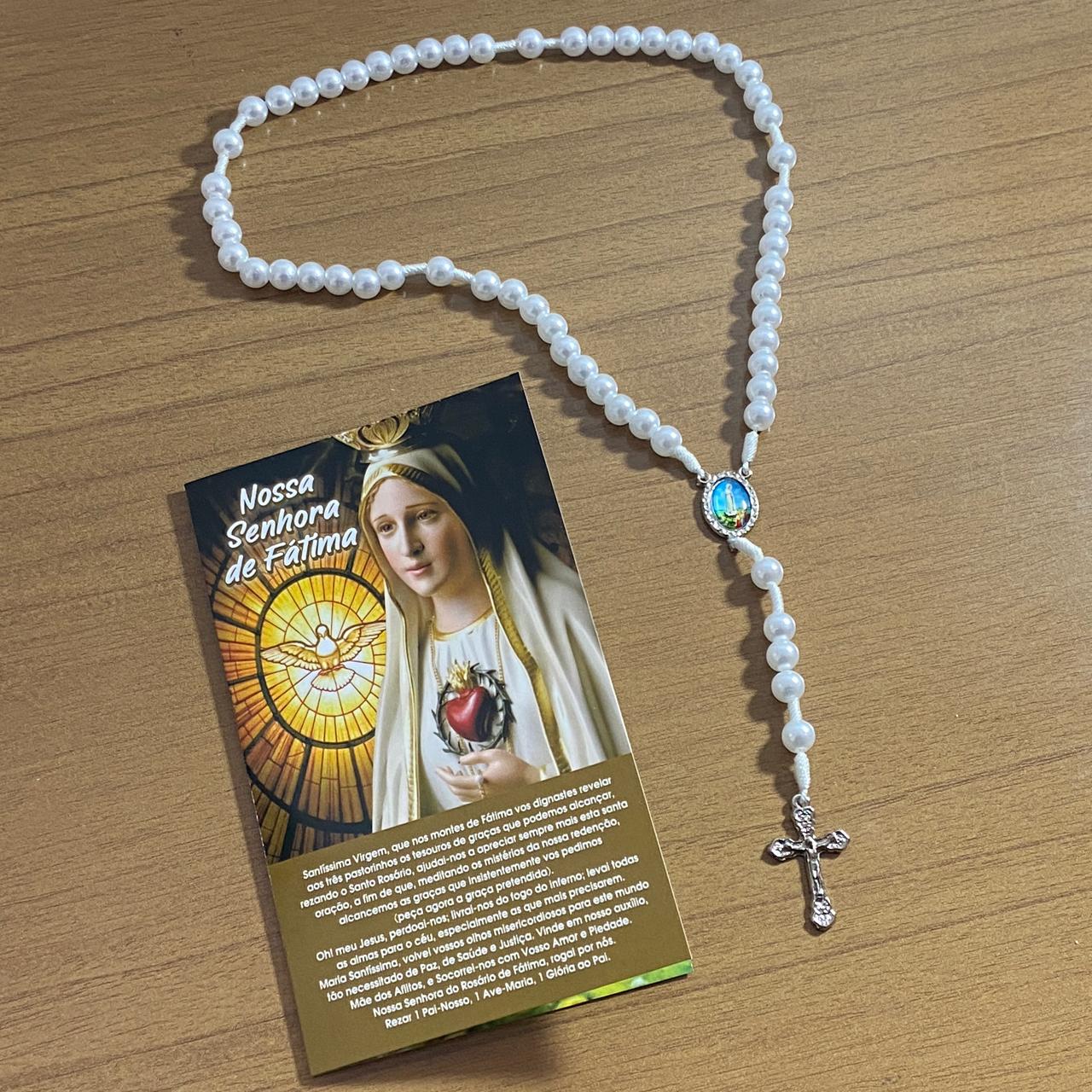 TERÇO PÉROLA BRANCA NOSSA SENHORA DE FÁTIMA 8MM (1 UNIDADE)