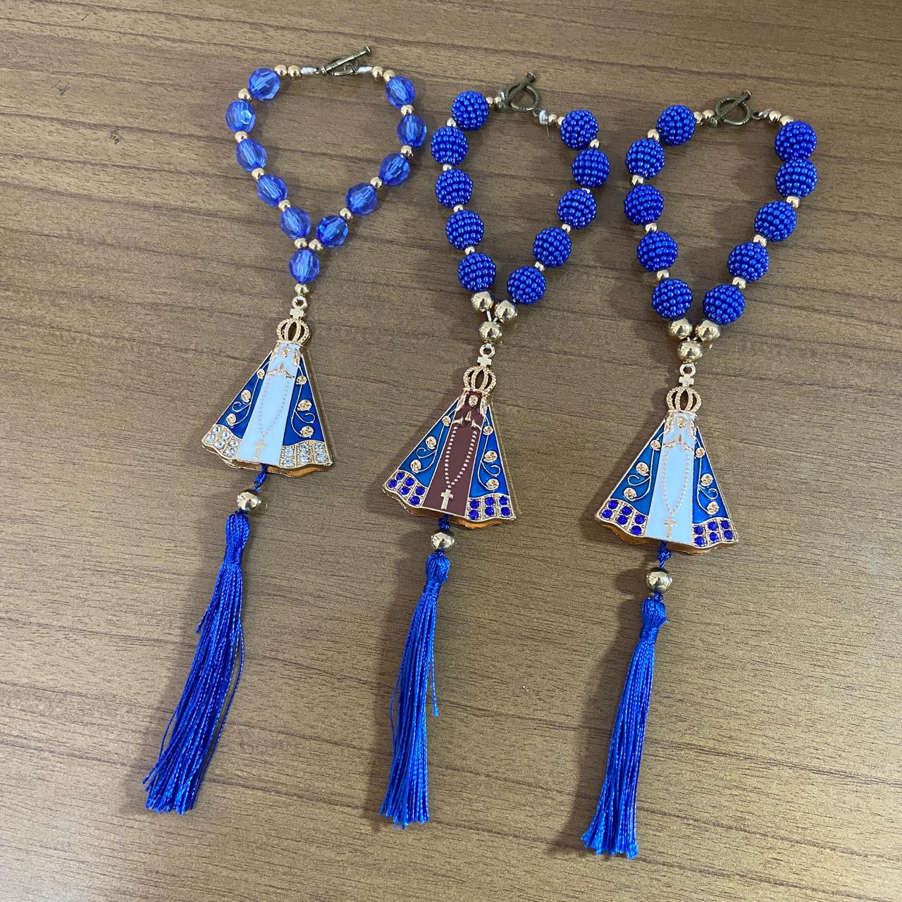 DEZENA PARA CARRO NOSSA SENHORA APARECIDA AMORA AZUL MODELOS SORTIDOS 12MM (3 UNIDADES)