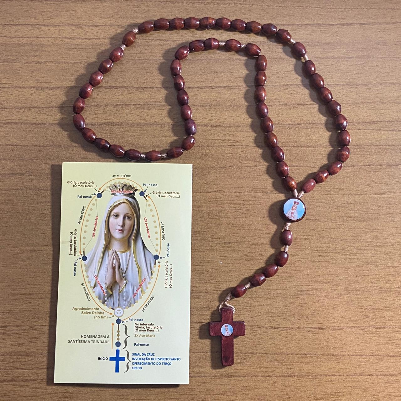 TERÇO DE MADEIRA NOSSA SENHORA DE FÁTIMA 8MM (3 UNIDADES)