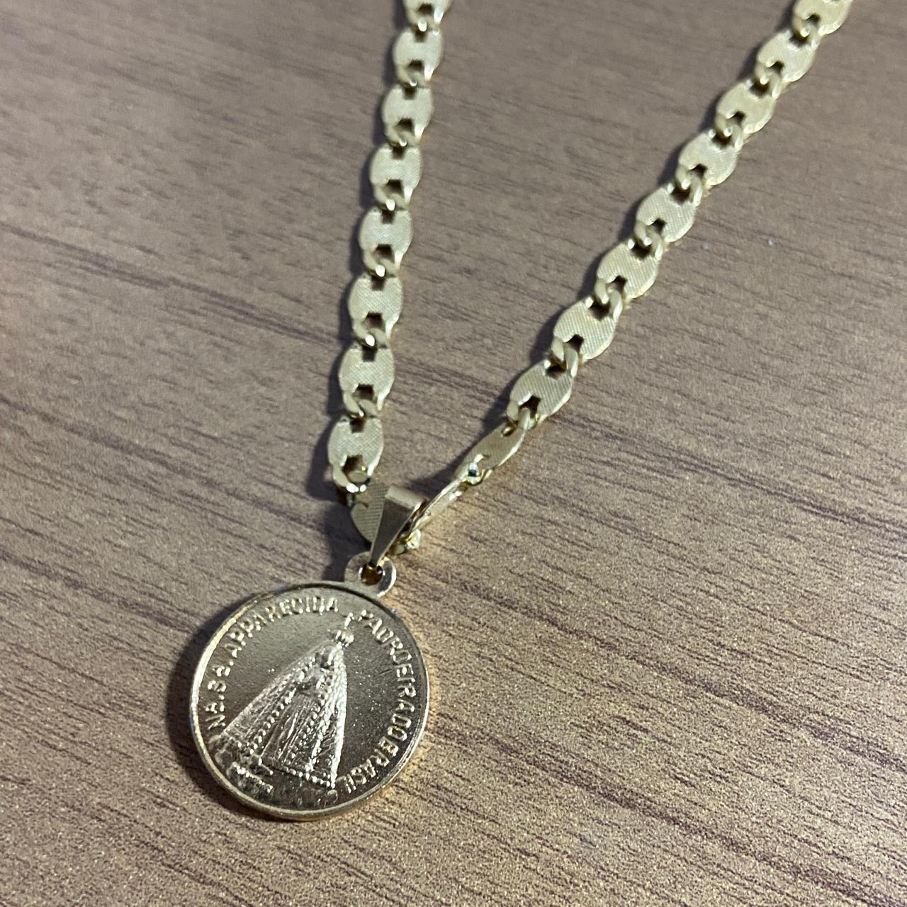 CORRENTE DOURADA NOSSA SENHORA APARECIDA E BASÍLICA ( 1 UNIDADE)