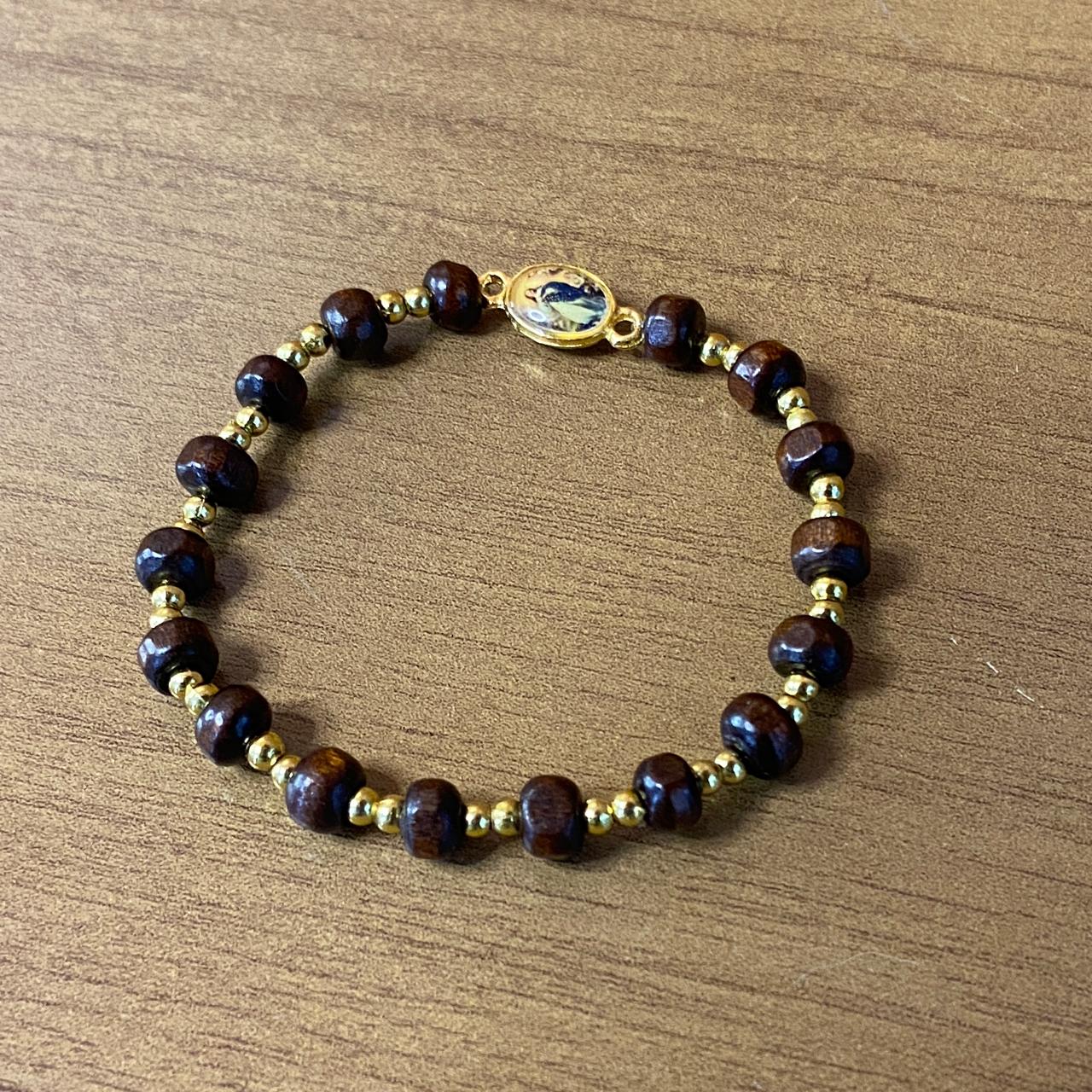 PULSEIRA DE MADEIRA COM MEDALHA NOSSA SENHORA DA IMACULADA CONCEIÇÃO (01 UNIDADE)