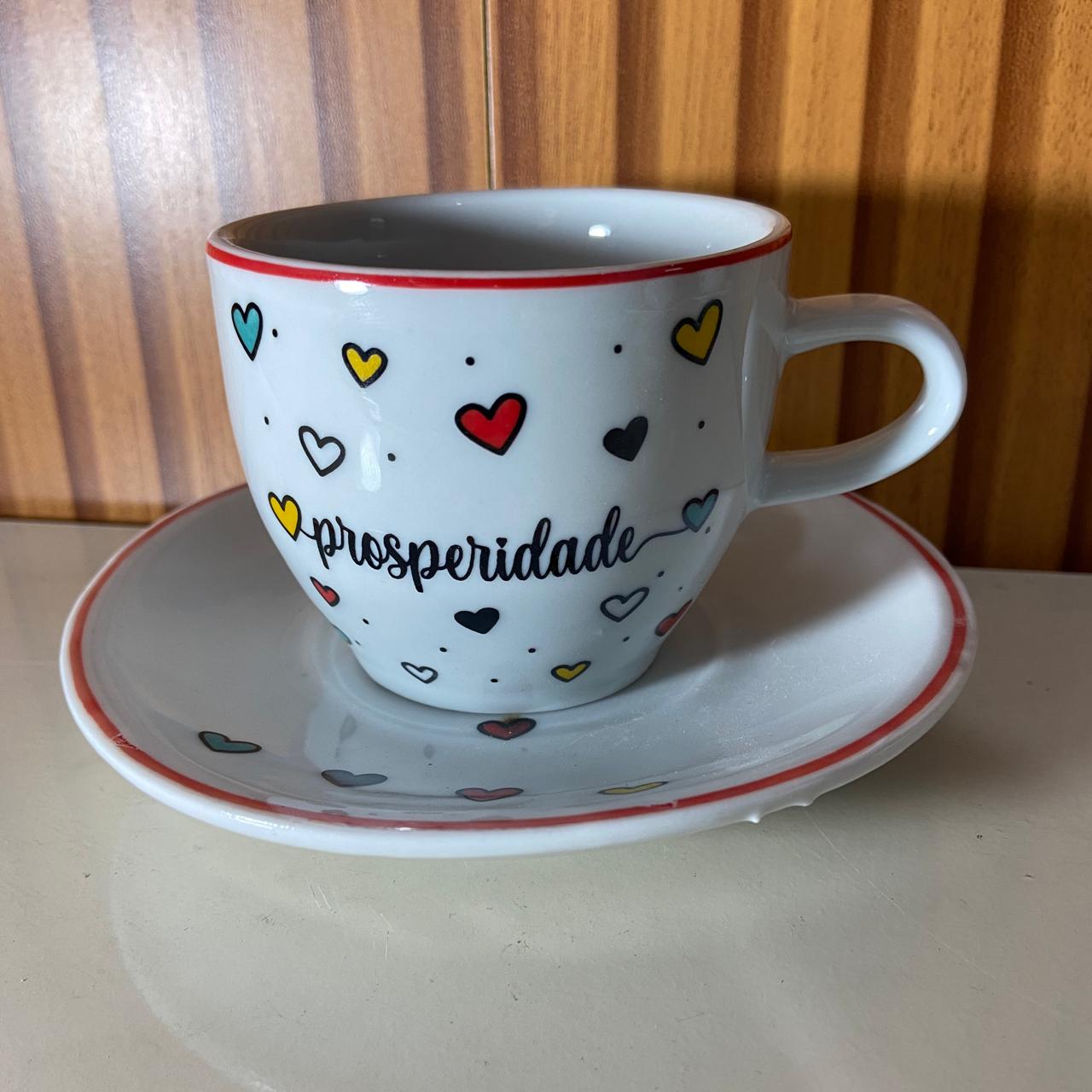 XÍCARA COM PIRES PROSPERIDADE MOD2 200ML (1 UNIDADE)