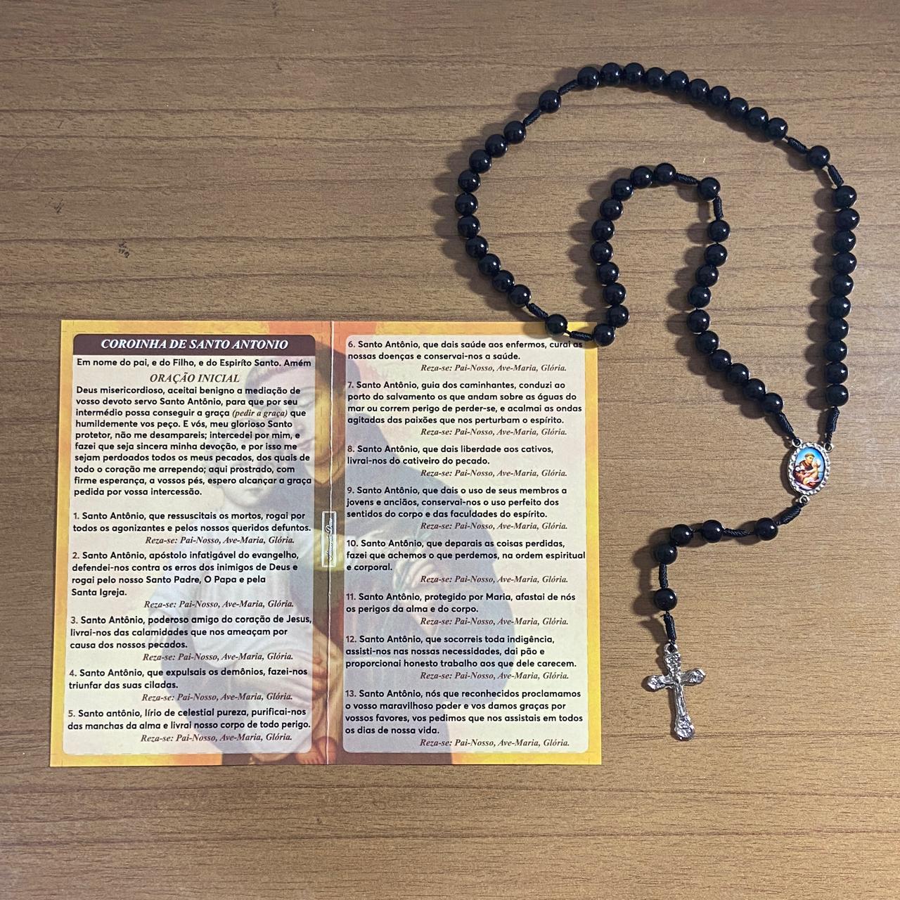 TERÇO PÉROLA PRETA SANTO ANTÔNIO 8MM (1 UNIDADE)