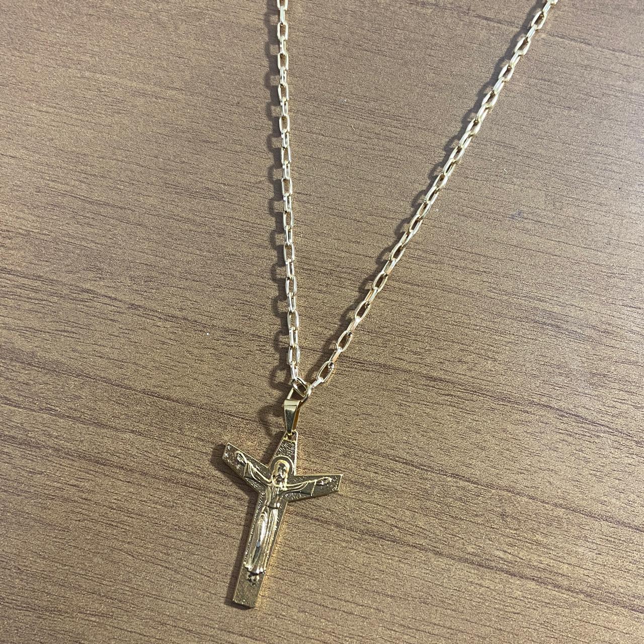 CORRENTE DOURADA CRUZ JEUS CRISTO RESSUSCITADO ( 1 UNIDADE)