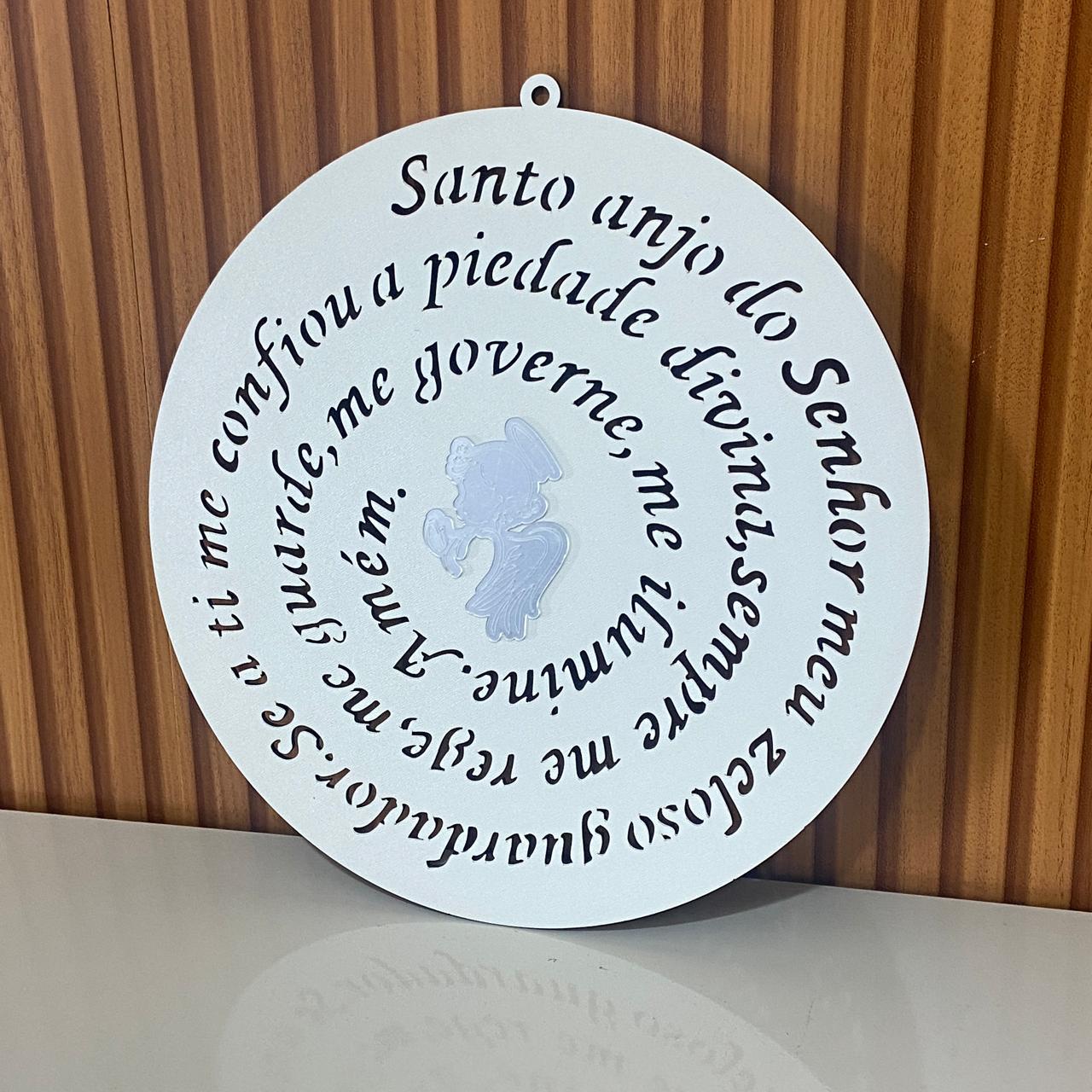 MANDALA MDF BRANCA ORAÇÃO DO SANTO ANJO 30CM (1 UNIDADE)