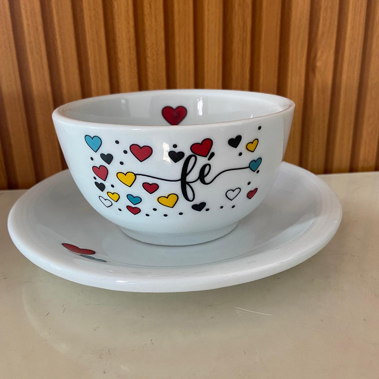 TIGELA DE PORCELANA FÉ + PRATO 500ML (1 UNIDADE)