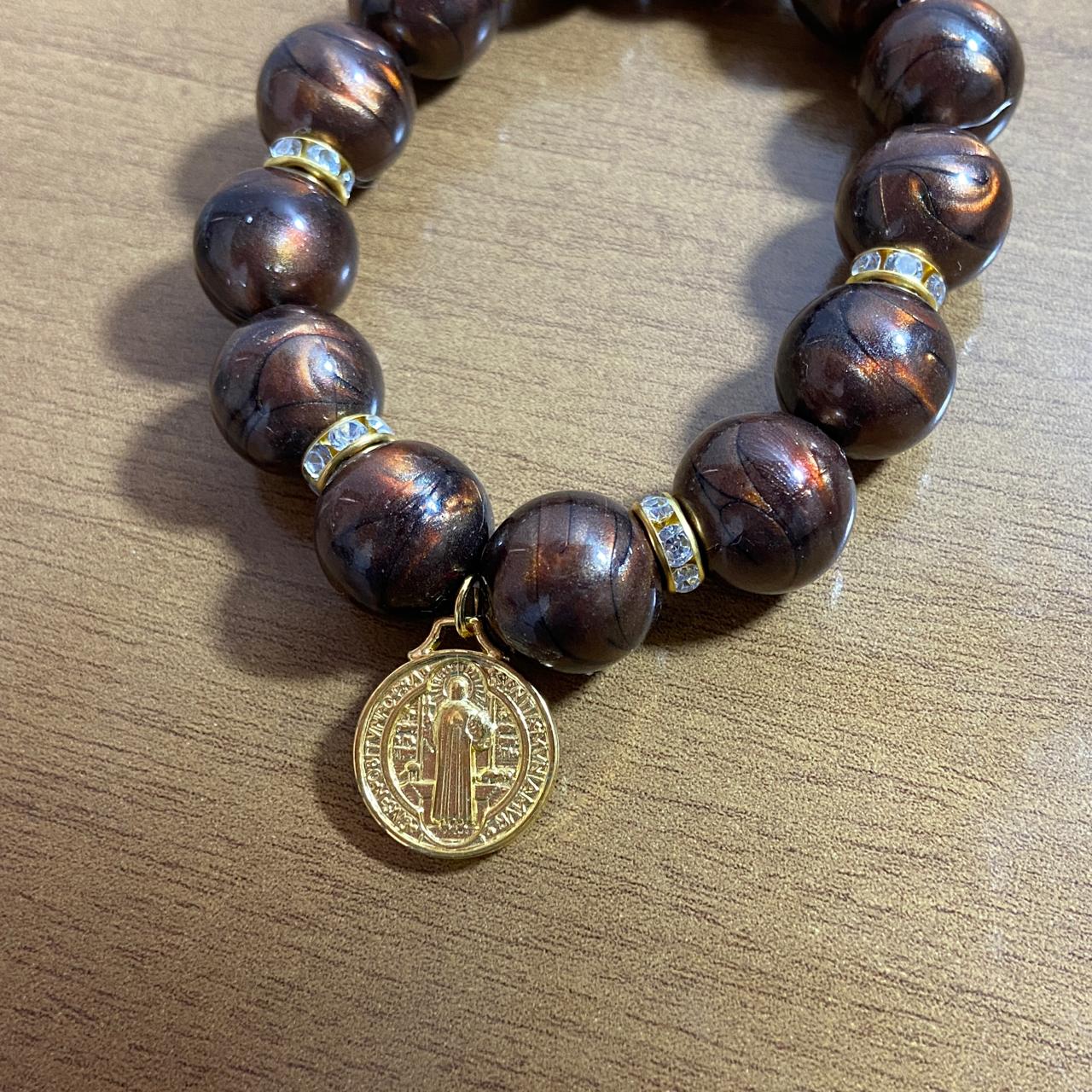 PULSEIRA PÉROLA MEDALHA DE SÃO BENTO 10MM MOD-1 (03 UNIDADES)