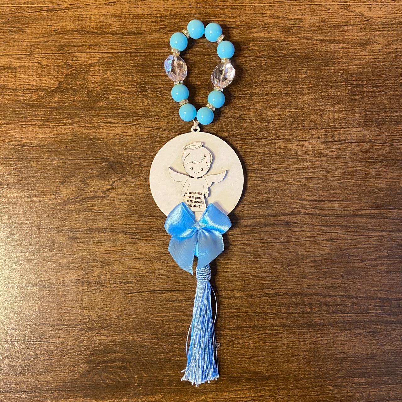 ADORNO DE PÉROLA E CRISTAL ANJINHO AZUL MDF 30CM (1 UNIDADE)