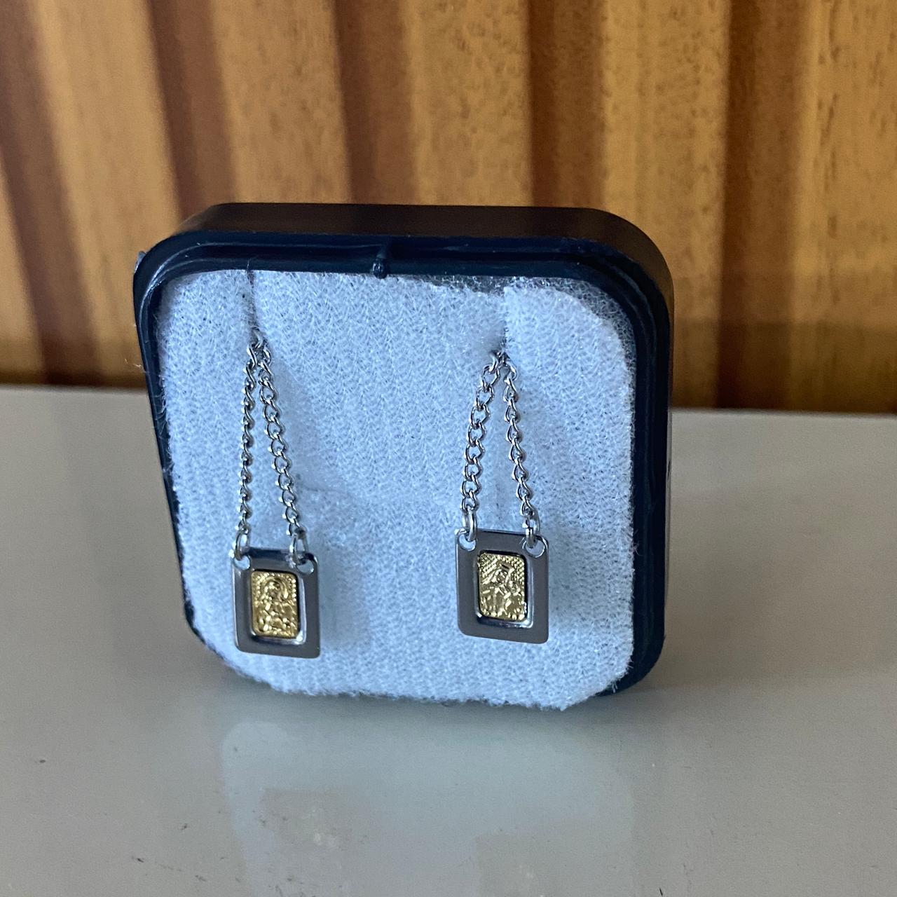 ESCAPULÁRIO INOX PLACA DOURADA SAGRADO CORAÇÃO DE JESUS E NOSSA SENHORA DO CARMO MINI (6 UNIDADES)