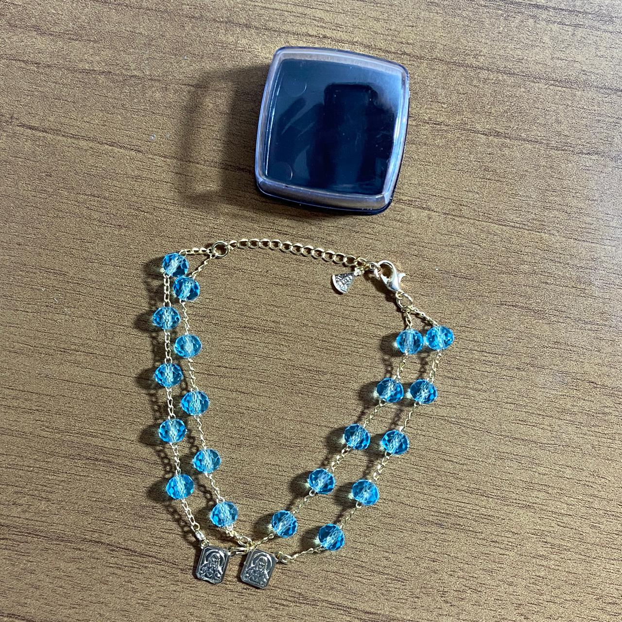 PULSEIRA ESCAPULARIO CRISTAL AZUL CLARO (3 UNIDADES)