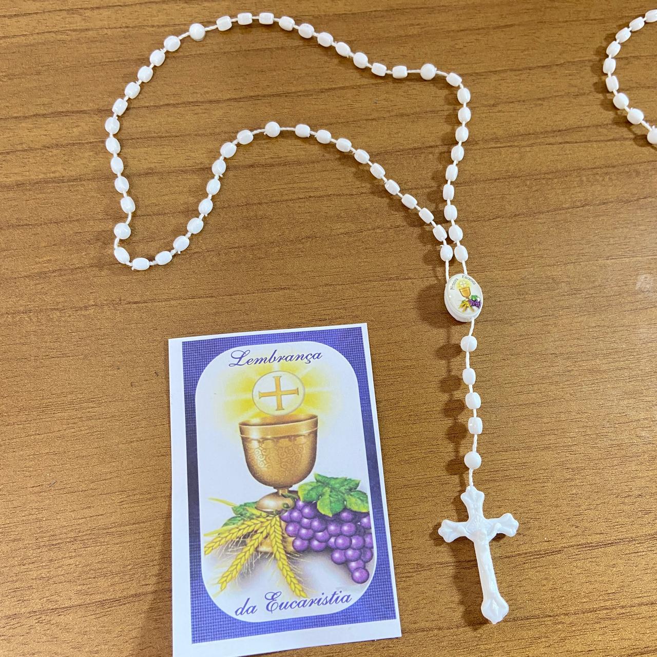 TERÇO ACRÍLICO LEMBRANÇA PRIMEIRA EUCARISTIA 4MM (6 UNIDADES)