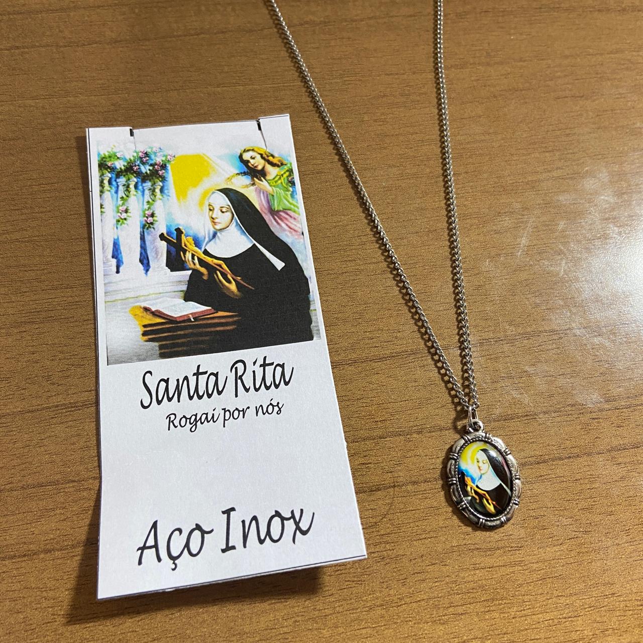 CORRENTE INOX COM MEDALHA RESINADA SANTA RITA (3 UNIDADES)