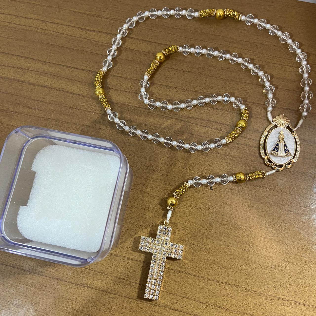 TERÇO DE NOIVA CRISTAL NOSSA SENHORA APARECIDA MOD9 10MM (1 UNIDADE)