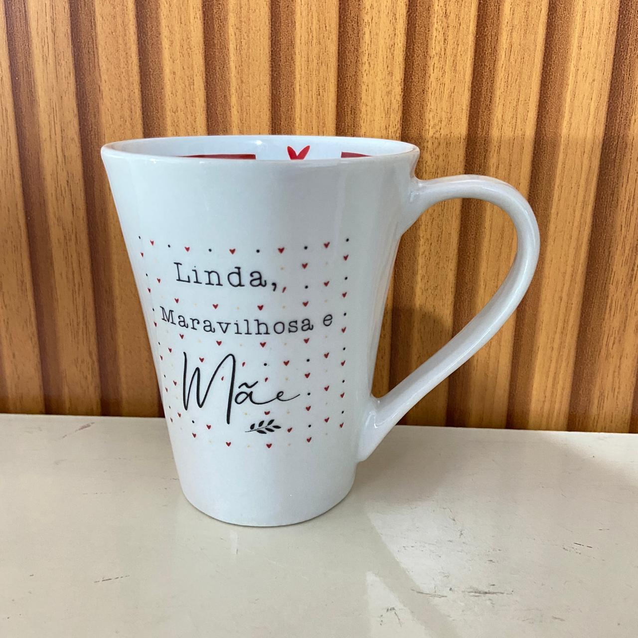 CANECA BRANCA DE PORCELANA LINDA, MARAVILHOSA E MÃE (1 UNIDADE)