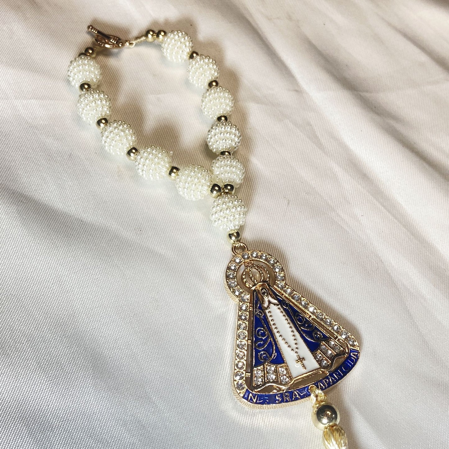 DEZENA PARA CARRO NOSSA SENHORA APARECIDA AMORA BRANCA 12MM (3 UNIDADES)