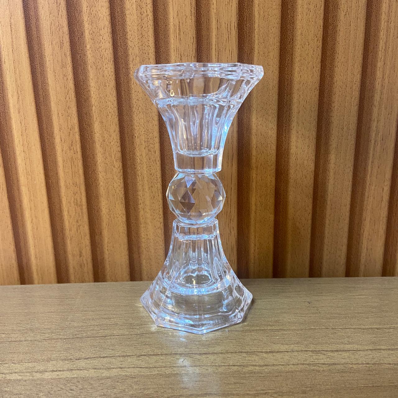 CASTIÇAL DE VIDRO CRISTAL DETALHADO 12CM (1 UNIDADE)
