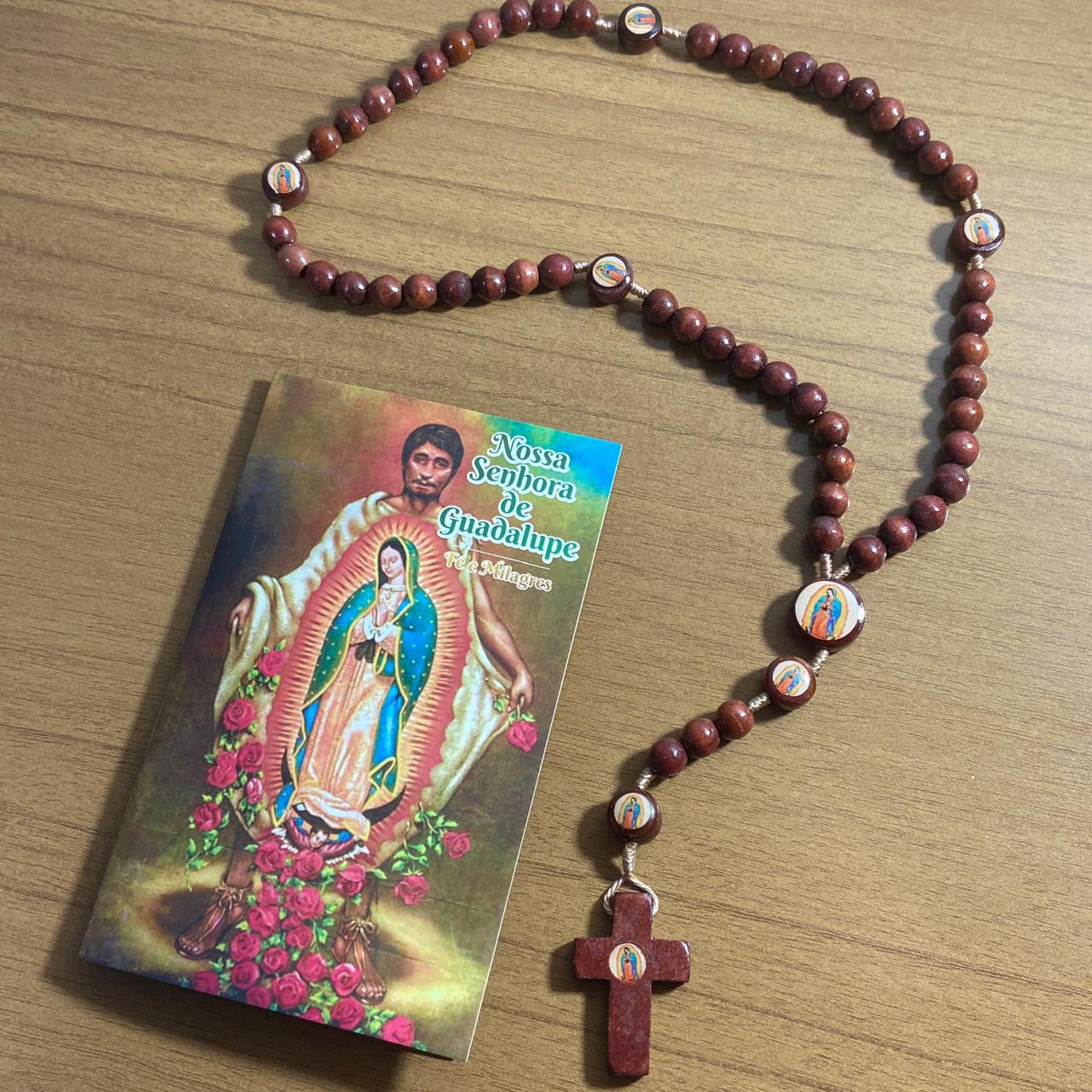 TERÇO DE MADEIRA NOSSA SENHORA DE GUADALUPE 7 MEDALHAS 08MM (3 UNIDADES)