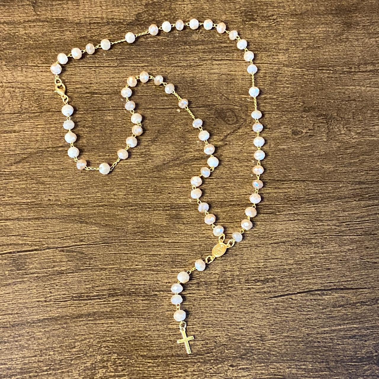 TERÇO CRISTAL NOSSA SENHORA APARECIDA BEGE 06MM (3 UNIDADES)