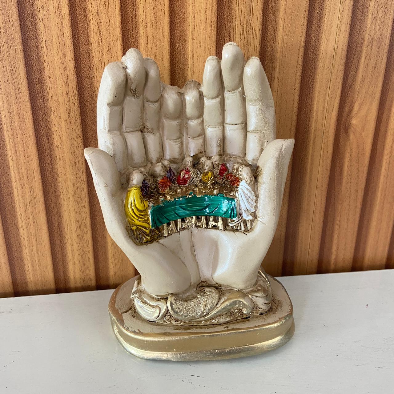 IMAGEM DE GESSO MÃOS SANTA CEIA 14CM (1 UNIDADE)