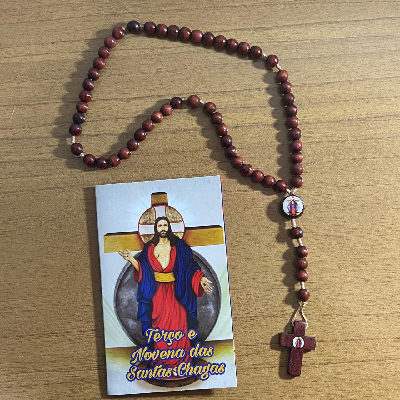 TERÇO DE MADEIRA SANTAS CHAGAS 8MM (3 UNIDADES)