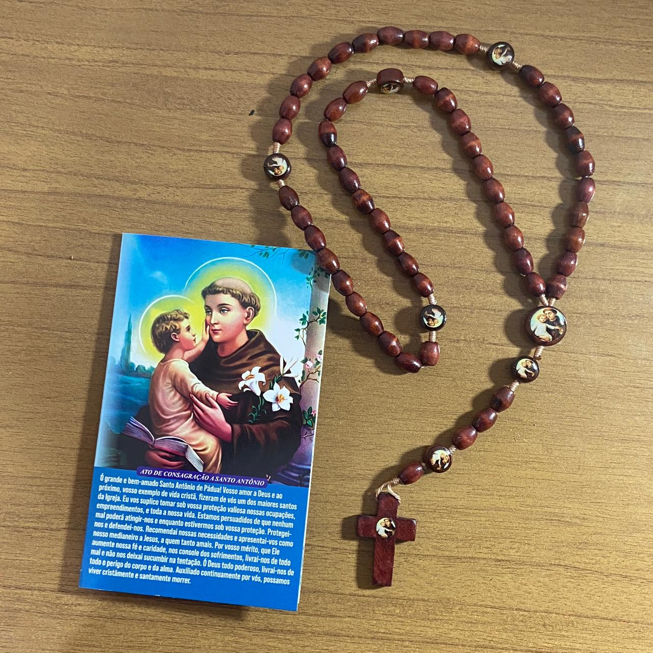 TERÇO DE MADEIRA SANTO ANTÔNIO 7 MEDALHAS 08MM MOD2 (3 UNIDADES)