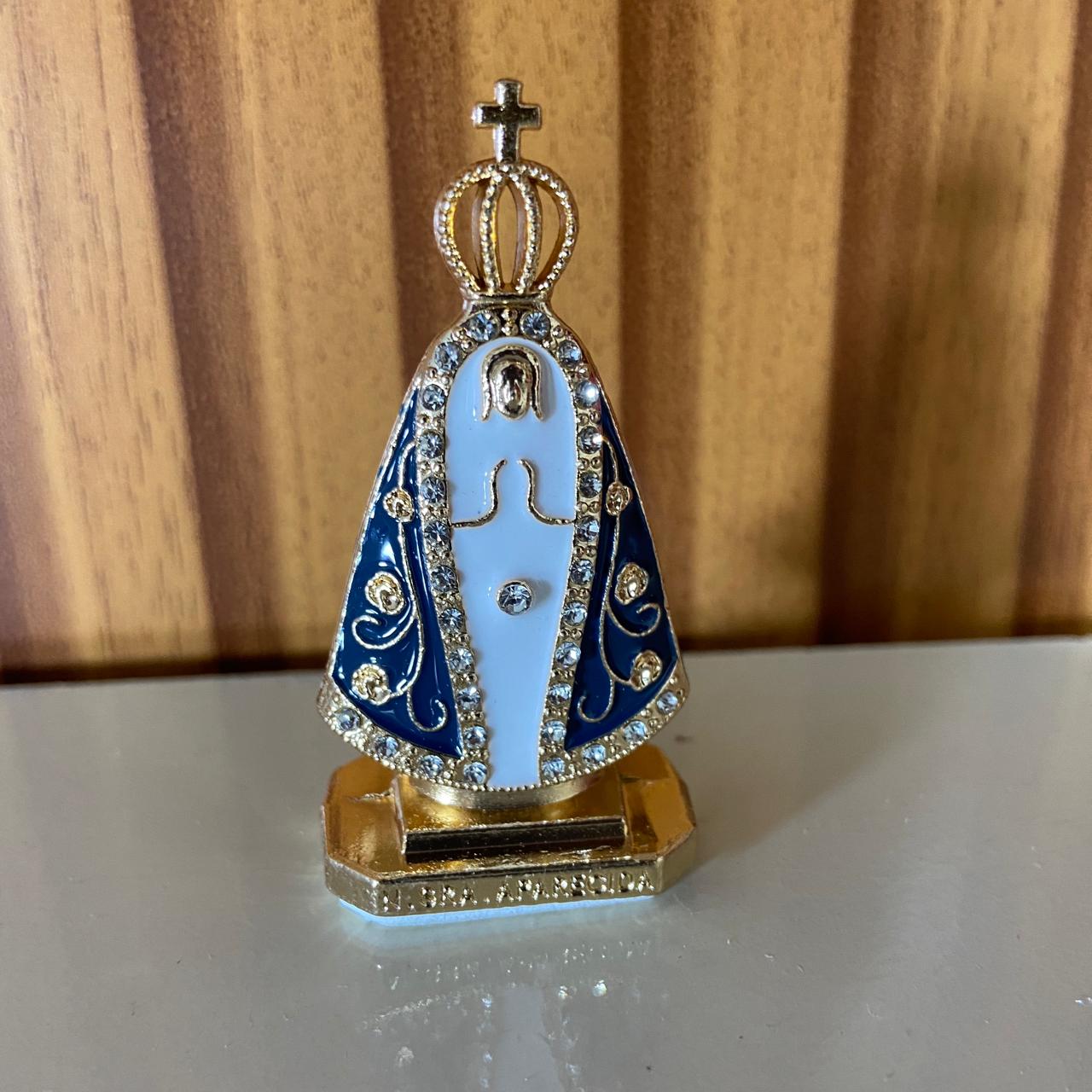 IMAGEM NOSSA SENHORA APARECIDA PARA CARRO COM STRASS BRANCO MOD4 (12 UNIDADES)